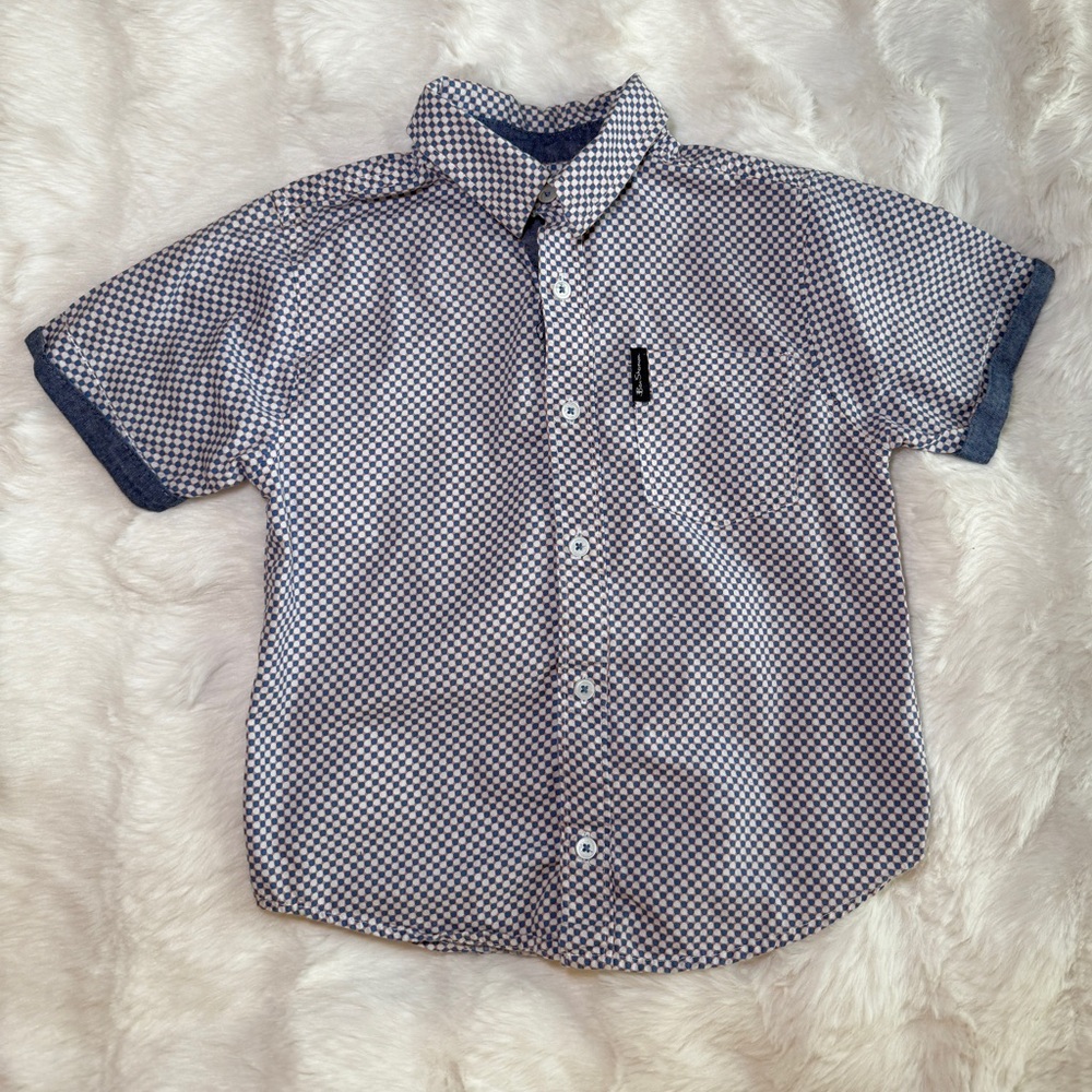 Ben Sherman Kids Blue and White Checkered Button Down Shirt |Size 5